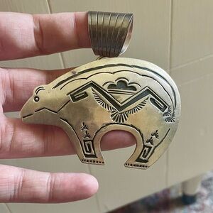 Hand-stamped Silver Bear Pendant